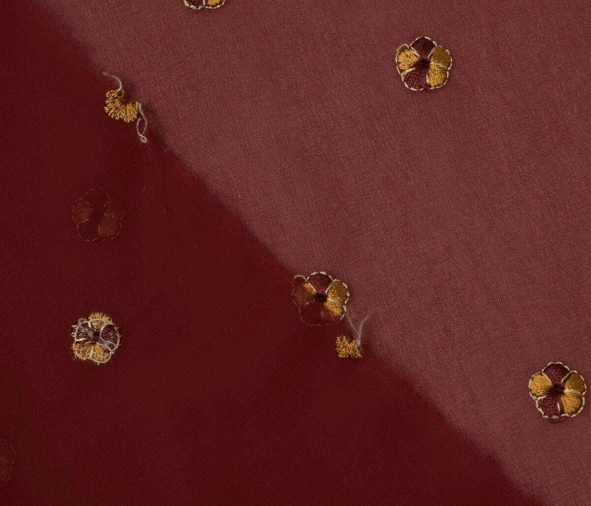 Blend Georgette Silk Vintage Sari Remnant Scrap Fabric for Sewing Craft Maroon
