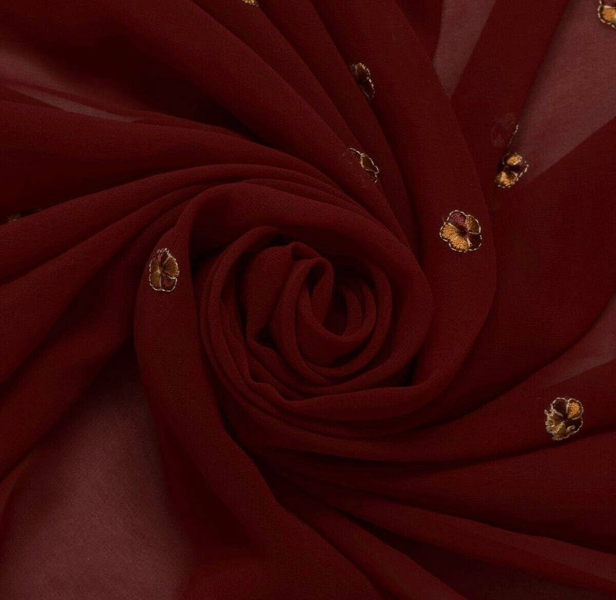 Blend Georgette Silk Vintage Sari Remnant Scrap Fabric for Sewing Craft Maroon