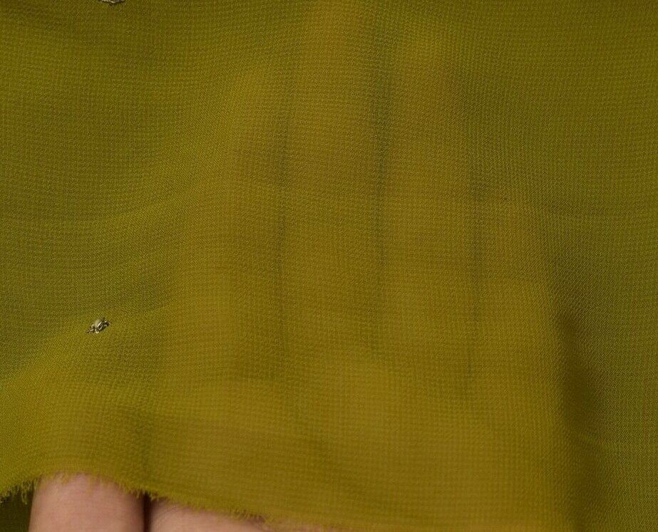 Blend Georgette Silk Vintage Sari Remnant Scrap Fabric for Sewing Craft Green