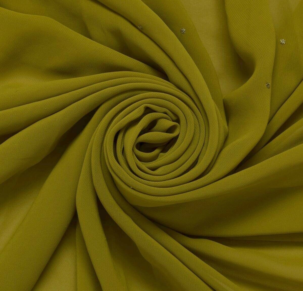 Blend Georgette Silk Vintage Sari Remnant Scrap Fabric for Sewing Craft Green