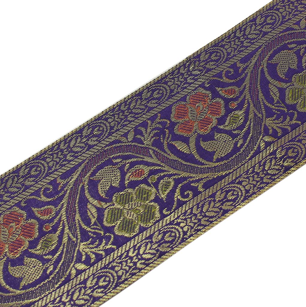 3 Yard Woven Zari Brocade Indian Faux Silk Border Trim Lace Ribbon Deep Purple