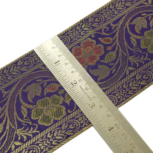 3 Yard Woven Zari Brocade Indian Faux Silk Border Trim Lace Ribbon Deep Purple