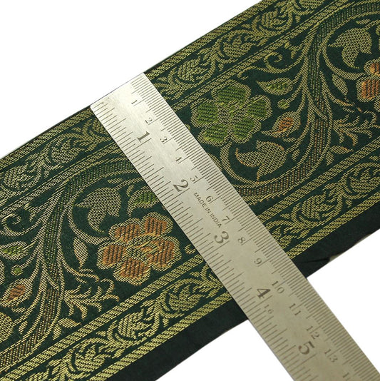 3 Yard Woven Zari Brocade Indian Faux Silk Border Trim Lace Ribbon Bottle Green