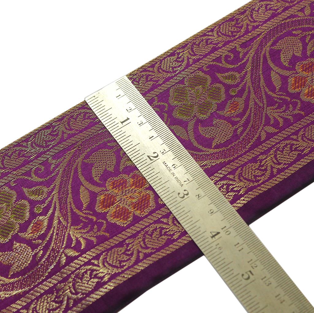 3 Yard Woven Zari Brocade Indian Faux Silk Border Trim Lace Ribbon Dark Magenta