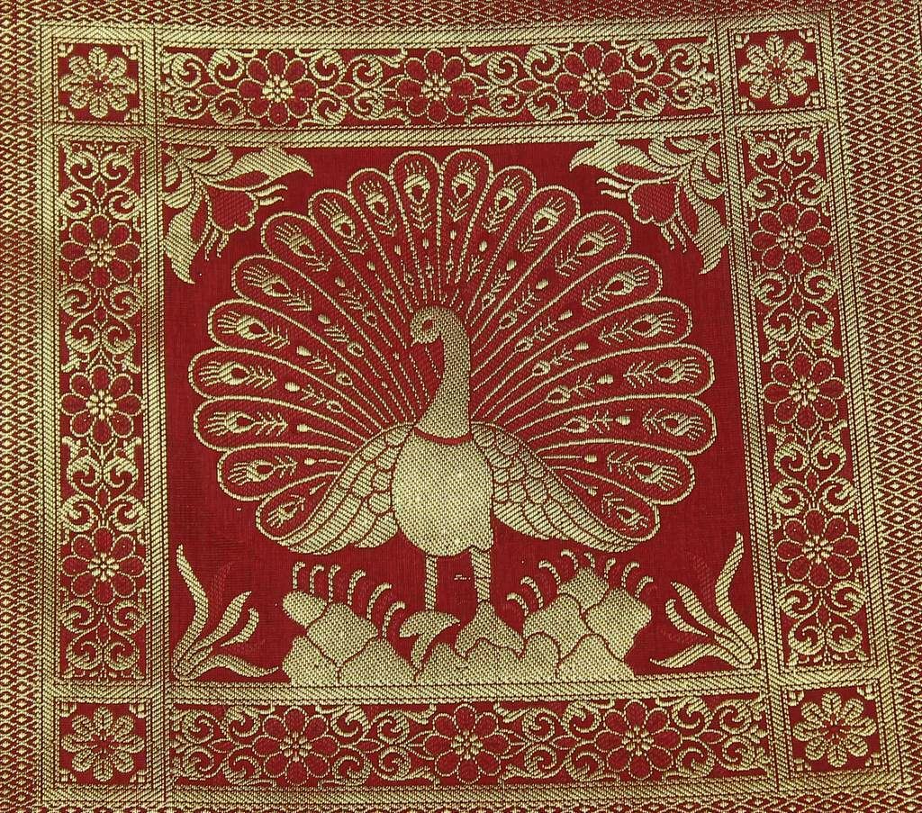 Art Silk Zari Brocade Woven Curtain Craft Multi Purpose Fabric Dancing Peacock R