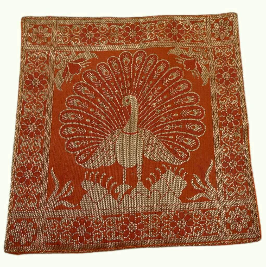 Art Silk Woven Zari Brocade Table Mat Multi Purpose Fabric Orange