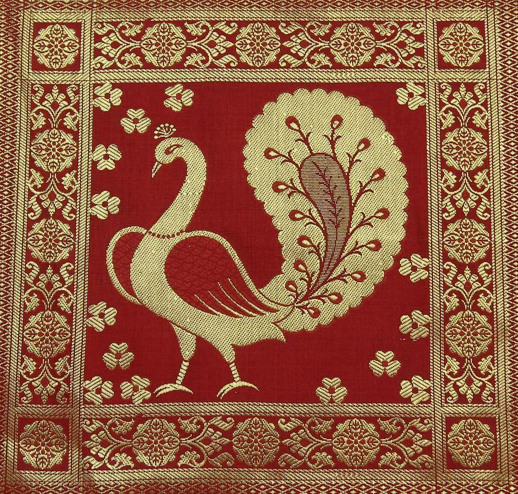 Art Silk Zari Brocade Woven Curtain Craft Multi Purpose Fabric Peacock Red