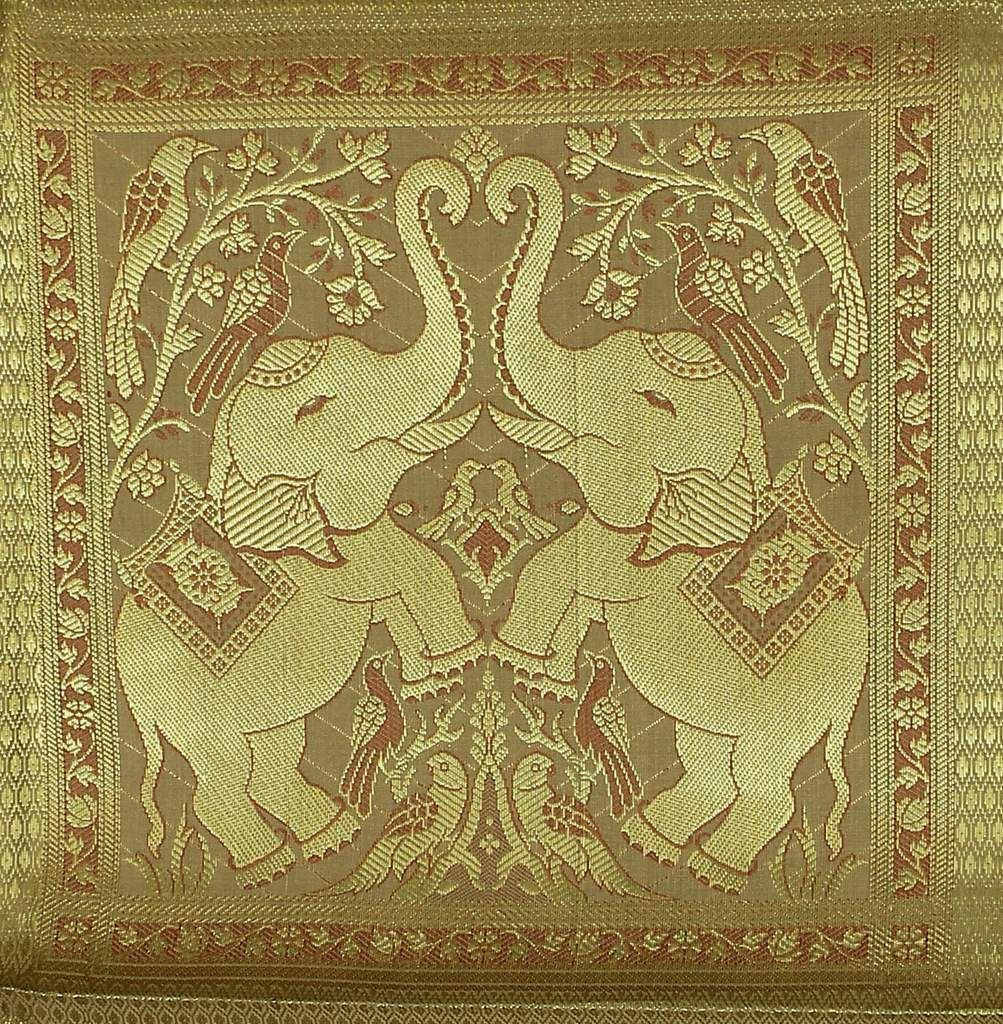 Art Silk Zari Brocade Woven Curtain Craft Multi Purpose Fabric 2 Elephant Beige
