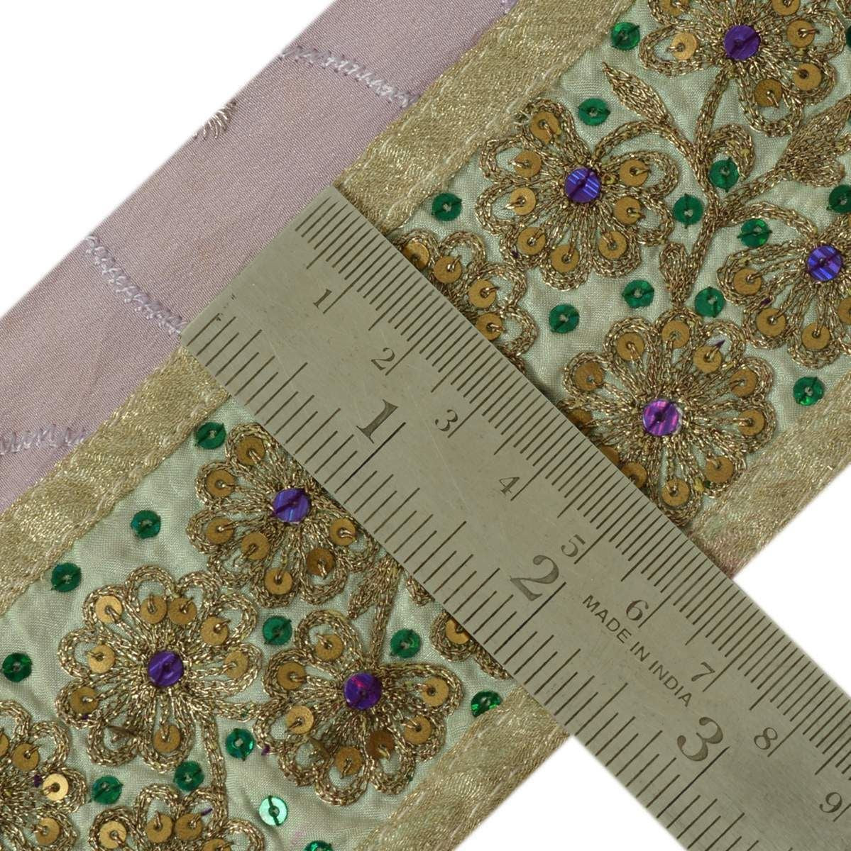 2.5" W Vintage Sari Border Indian Craft Trim Embroidered Floral Lace Ribbon