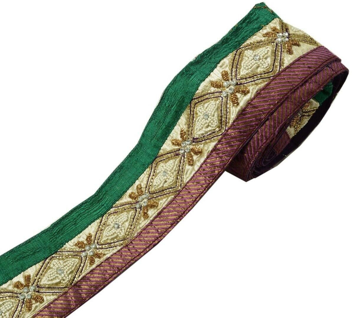 Vintage Sari Border Indian Craft Trim Hand Beaded Patch Work Ribbon Lace