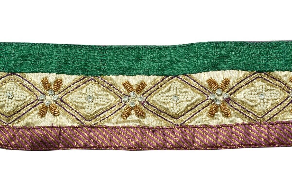 Vintage Sari Border Indian Craft Trim Hand Beaded Patch Work Ribbon Lace