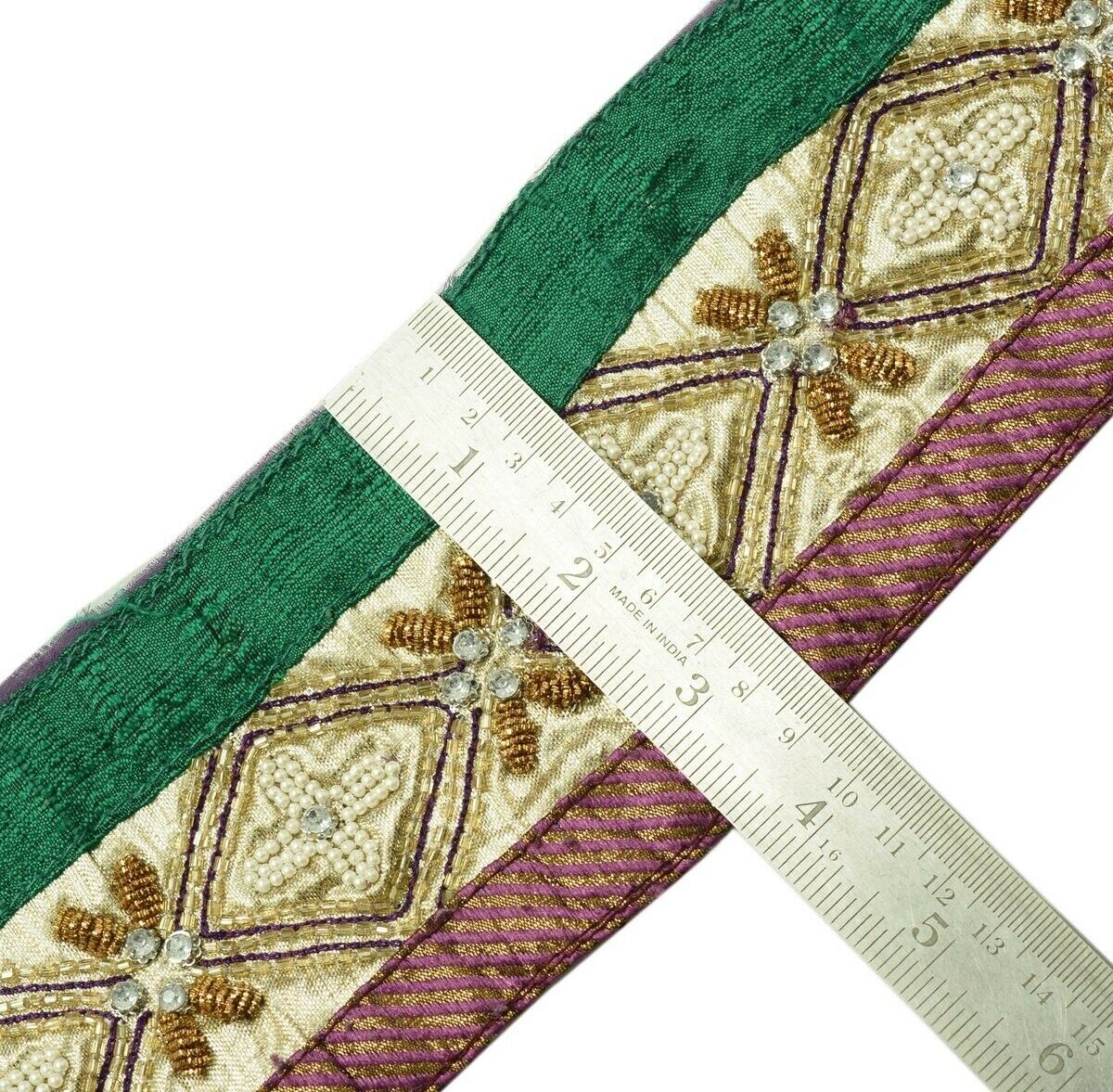 Vintage Sari Border Indian Craft Trim Hand Beaded Patch Work Ribbon Lace