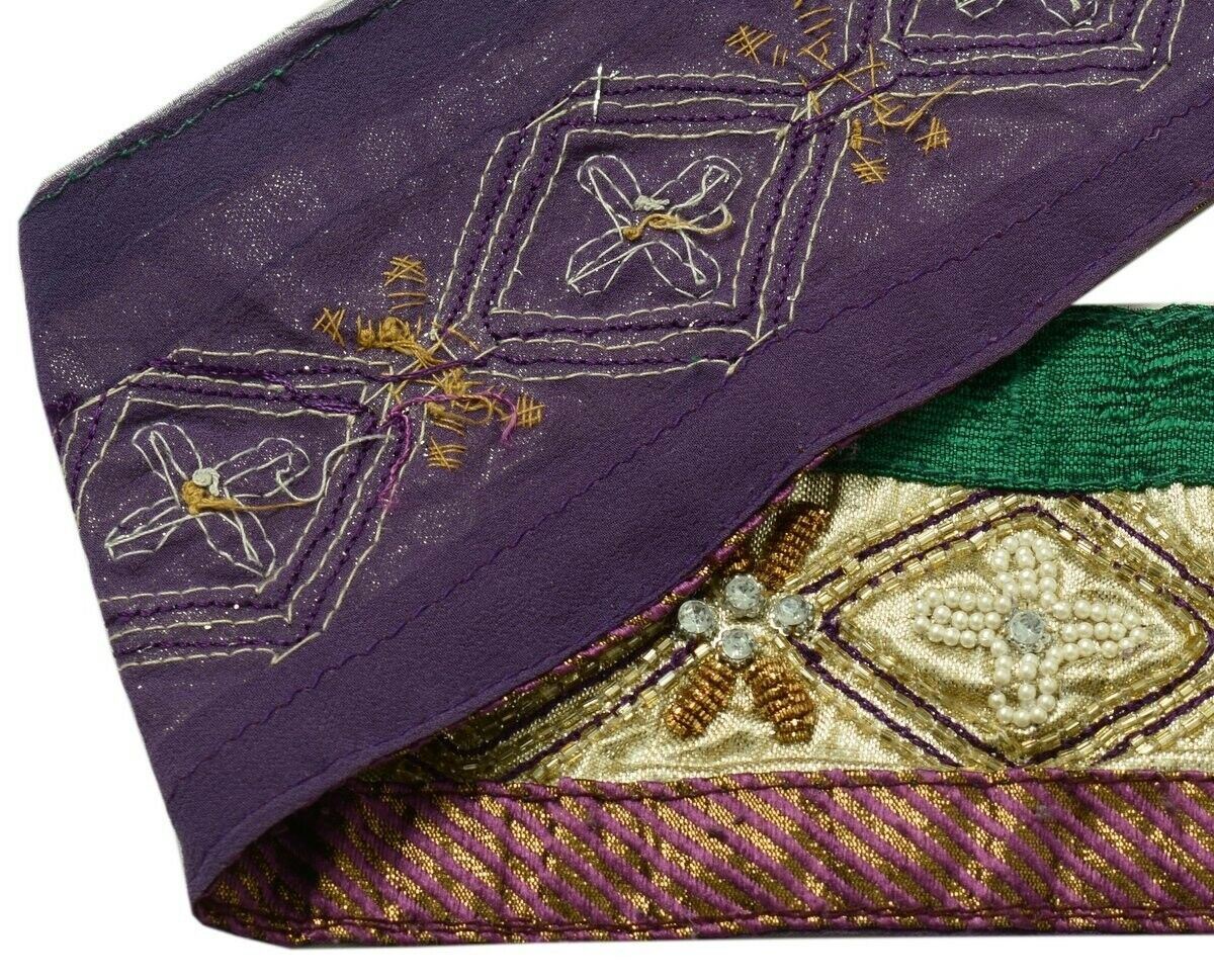 Vintage Sari Border Indian Craft Trim Hand Beaded Patch Work Ribbon Lace