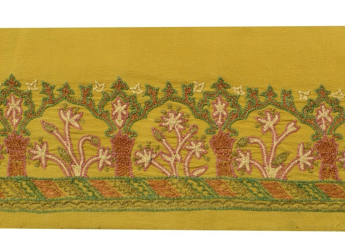 Vintage Sari Border Indian Craft Trim Embroidered Sewing Ribbon Lace Cream