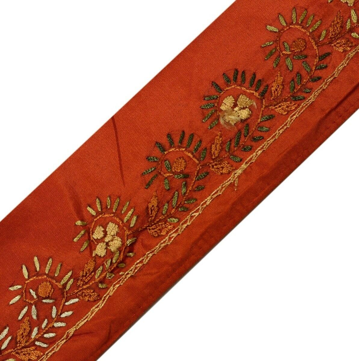 Vintage Saree Border Indian Craft Trim Hand Embroidered Rust Sewing Ribbon Lace