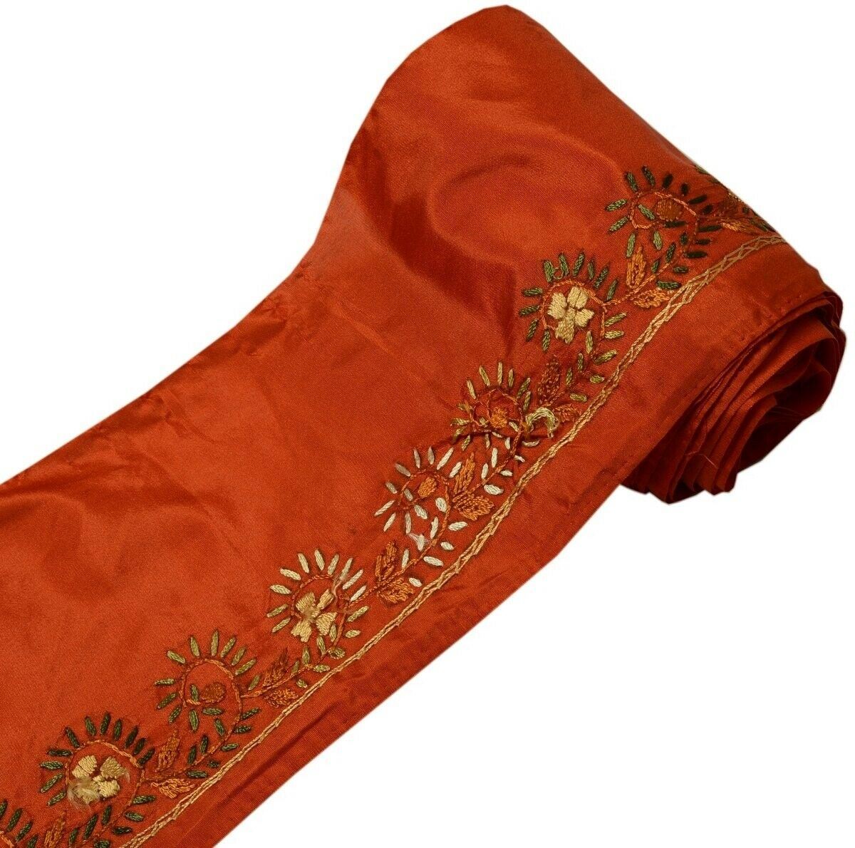Vintage Saree Border Indian Craft Trim Hand Embroidered Rust Sewing Ribbon Lace
