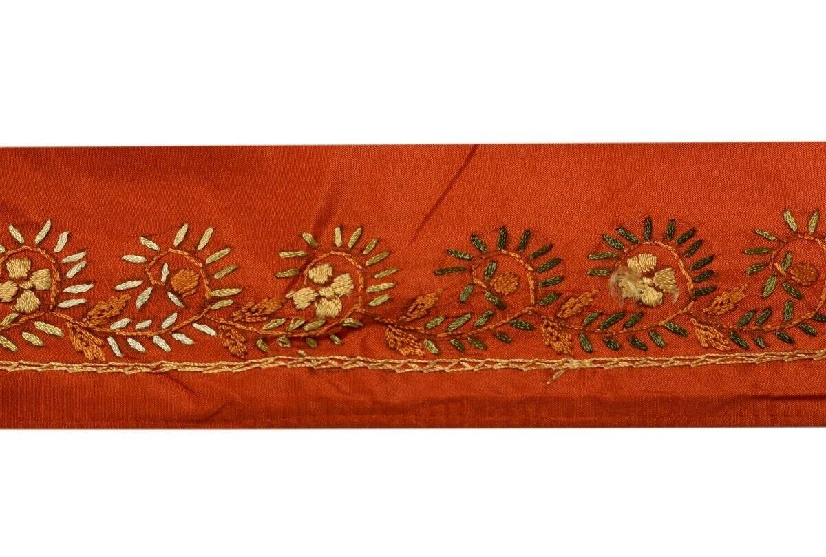 Vintage Saree Border Indian Craft Trim Hand Embroidered Rust Sewing Ribbon Lace