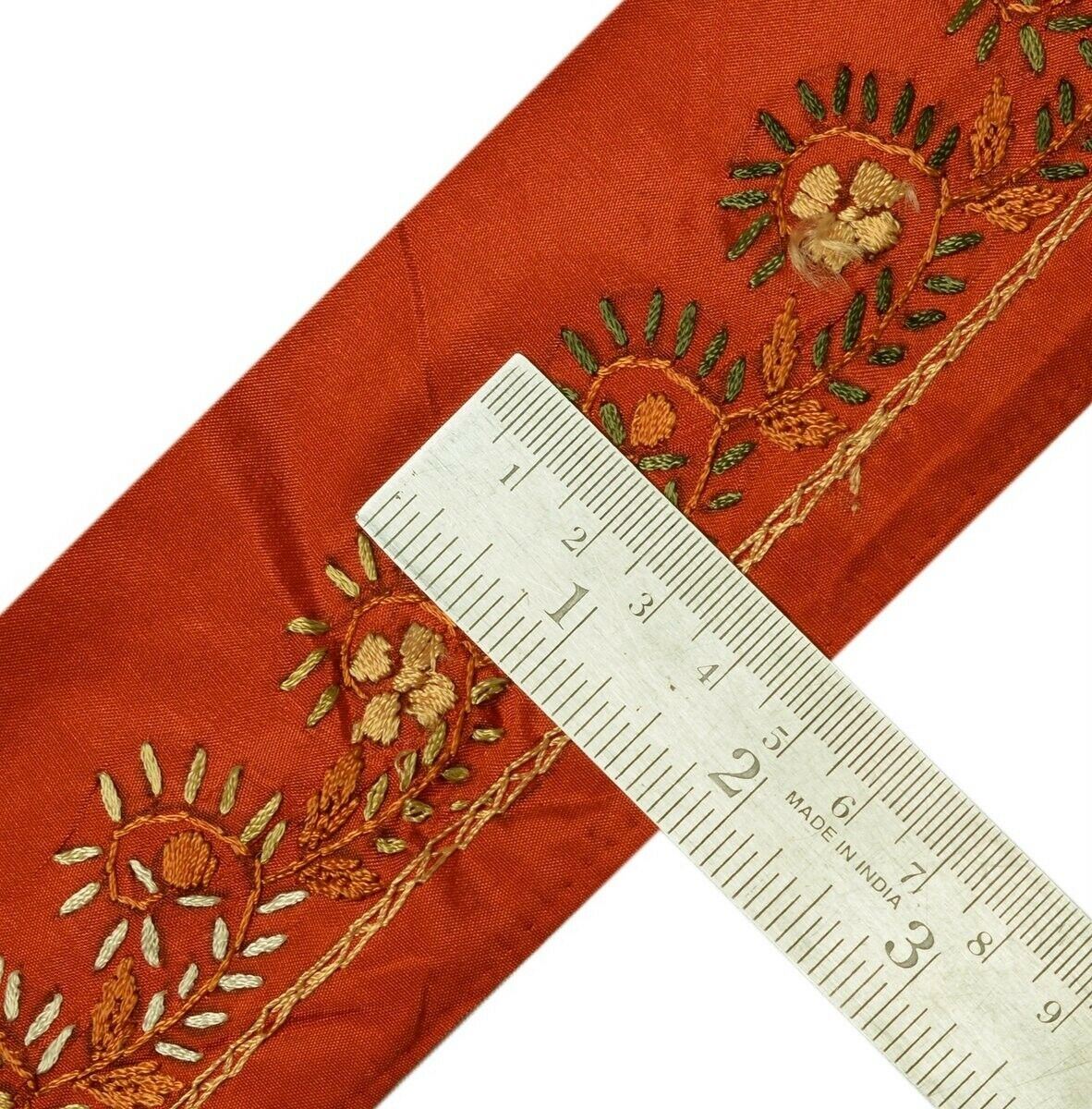 Vintage Saree Border Indian Craft Trim Hand Embroidered Rust Sewing Ribbon Lace