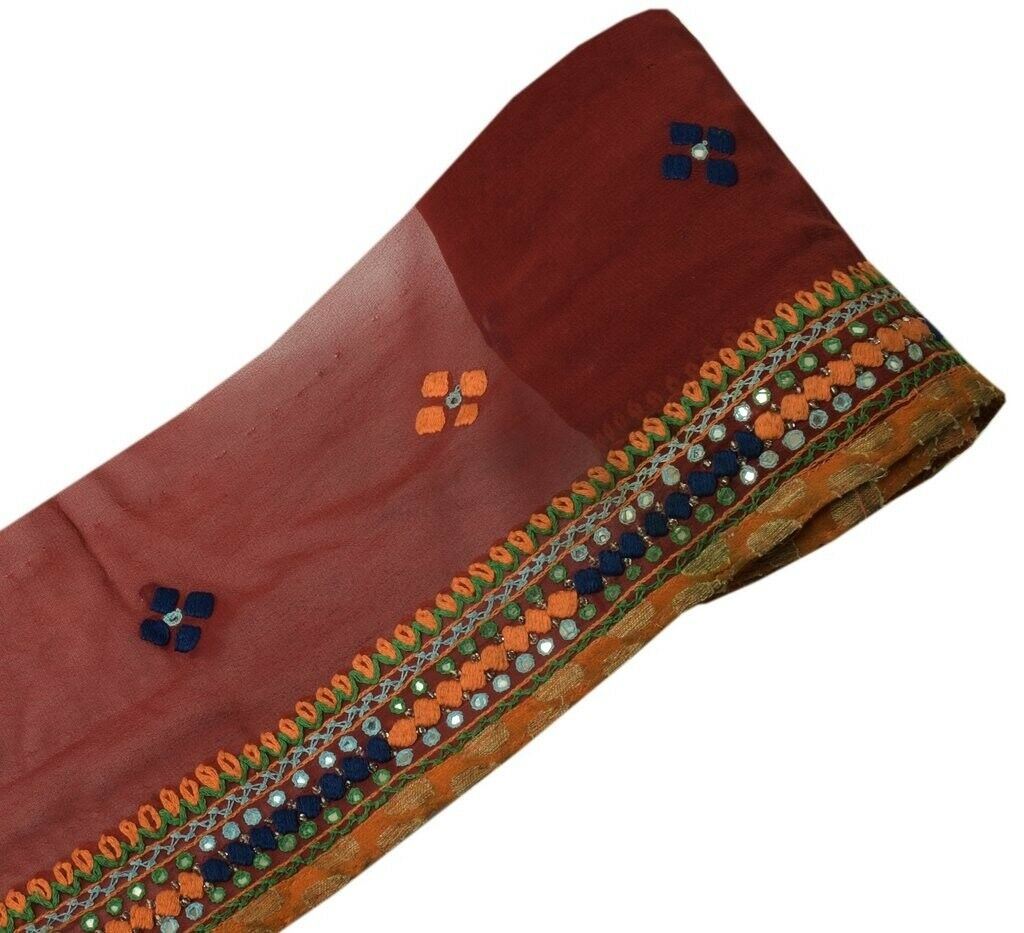 Vintage Saree Sewing Trim Indian Craft Border Hand Embroidered Lace Maroon