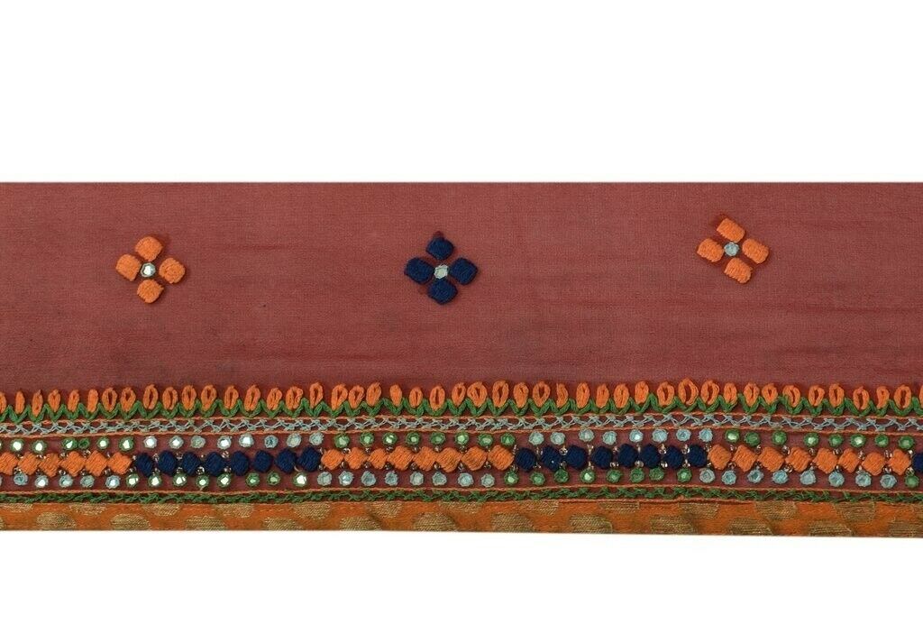 Vintage Saree Sewing Trim Indian Craft Border Hand Embroidered Lace Maroon