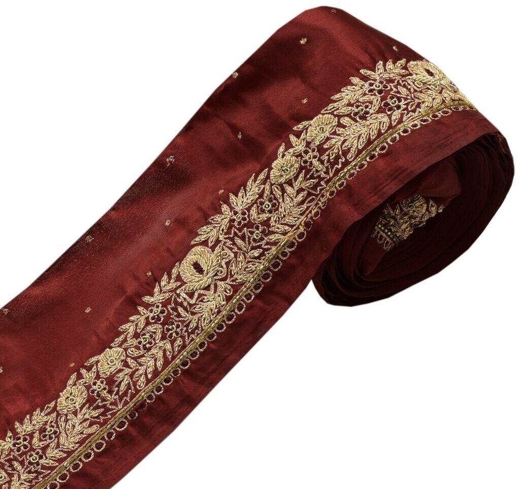 Vintage Saree Sewing Trim Indian Craft Border Hand Beaded Embroidered Lace