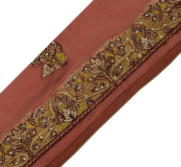 Vintage Sari Border Indian Craft Trim Hand Beaded Embroidered Ribbon Lace Rust
