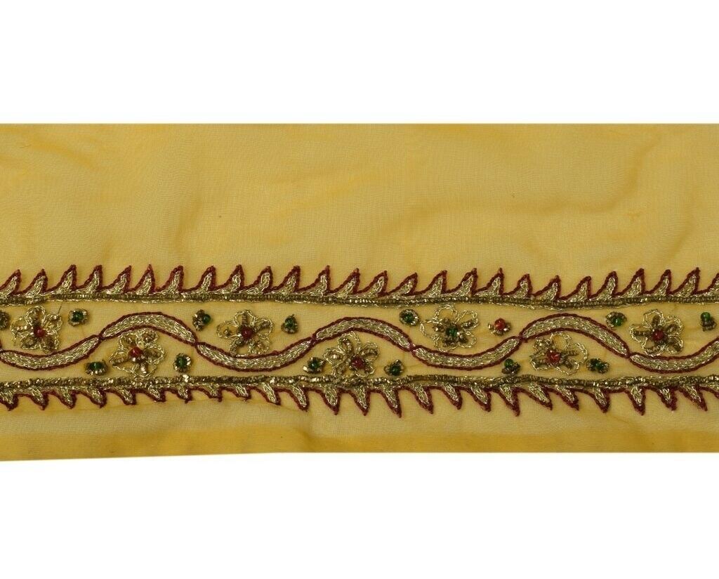 Vintage Sari Border Indian Craft Trim Beaded Embroidered Ribbon Lace Mustard