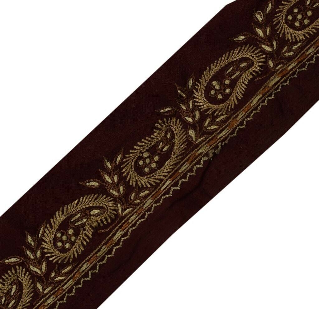 Vintage Sari Border Indian Craft Sewing Trim Hand Embroidered Ribbon Lace Maroon