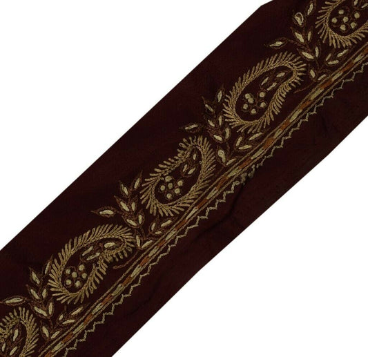 Vintage Sari Border Indian Craft Sewing Trim Hand Embroidered Ribbon Lace Maroon