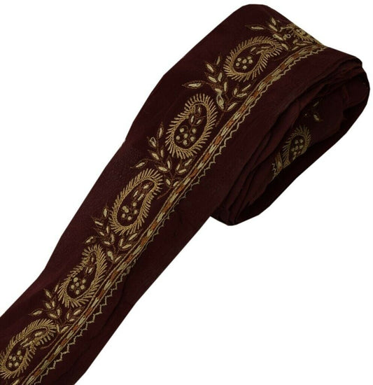 Vintage Sari Border Indian Craft Sewing Trim Hand Embroidered Ribbon Lace Maroon