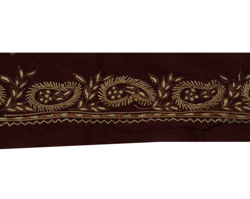 Vintage Sari Border Indian Craft Sewing Trim Hand Embroidered Ribbon Lace Maroon