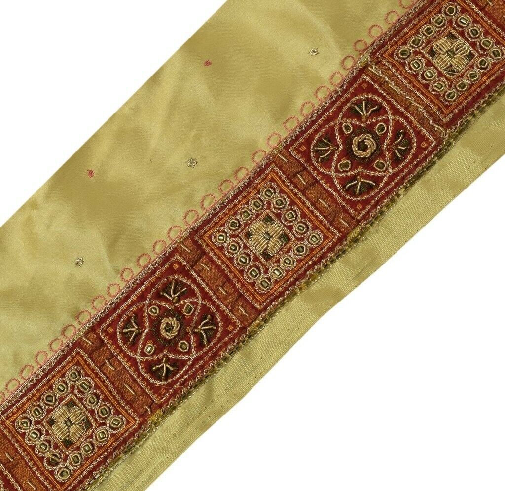 Vintage Sari Border Indian Craft Sewing Trim Hand Beaded Woven Ribbon Lace Red