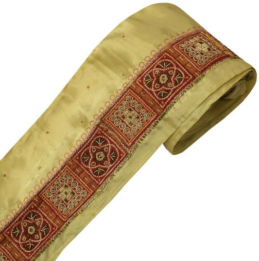 Vintage Sari Border Indian Craft Sewing Trim Hand Beaded Woven Ribbon Lace Red