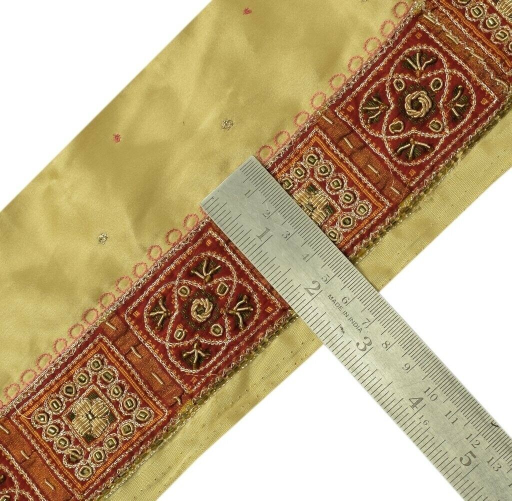Vintage Sari Border Indian Craft Sewing Trim Hand Beaded Woven Ribbon Lace Red