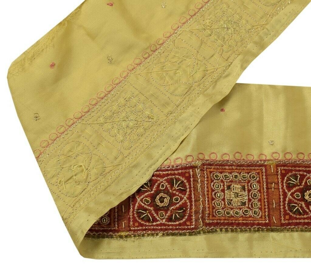 Vintage Sari Border Indian Craft Sewing Trim Hand Beaded Woven Ribbon Lace Red