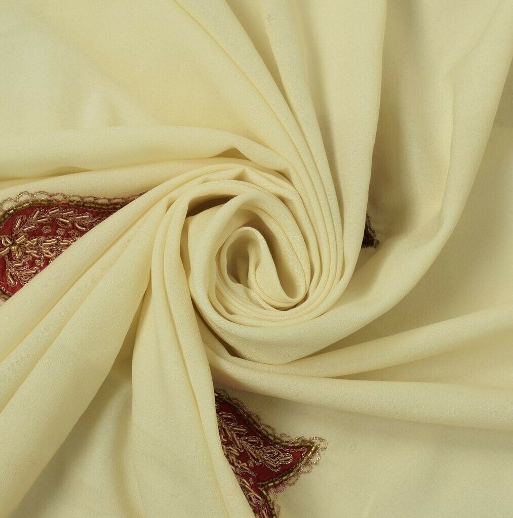 Blend Crepe Vintage Sari Remnant Scrap Fabric for Sewing Craft Cream