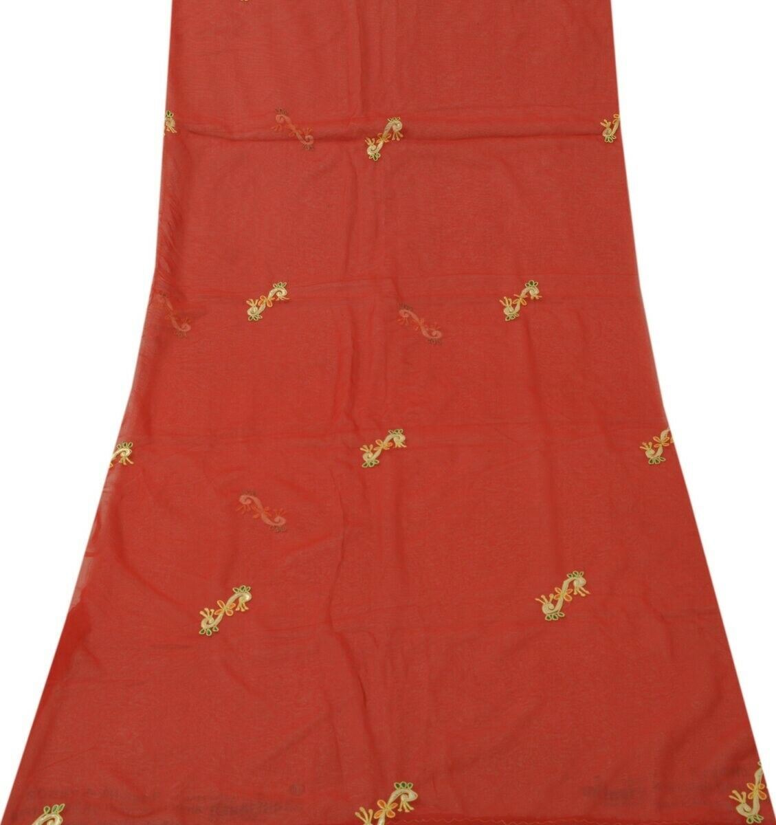 Blend Georgette Silk Red Vintage Sari Remnant Scrap Fabric for Sewing Craft