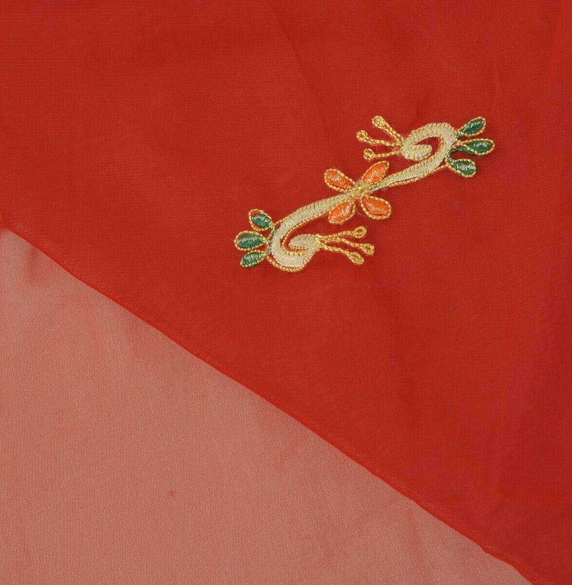 Blend Georgette Silk Red Vintage Sari Remnant Scrap Fabric for Sewing Craft