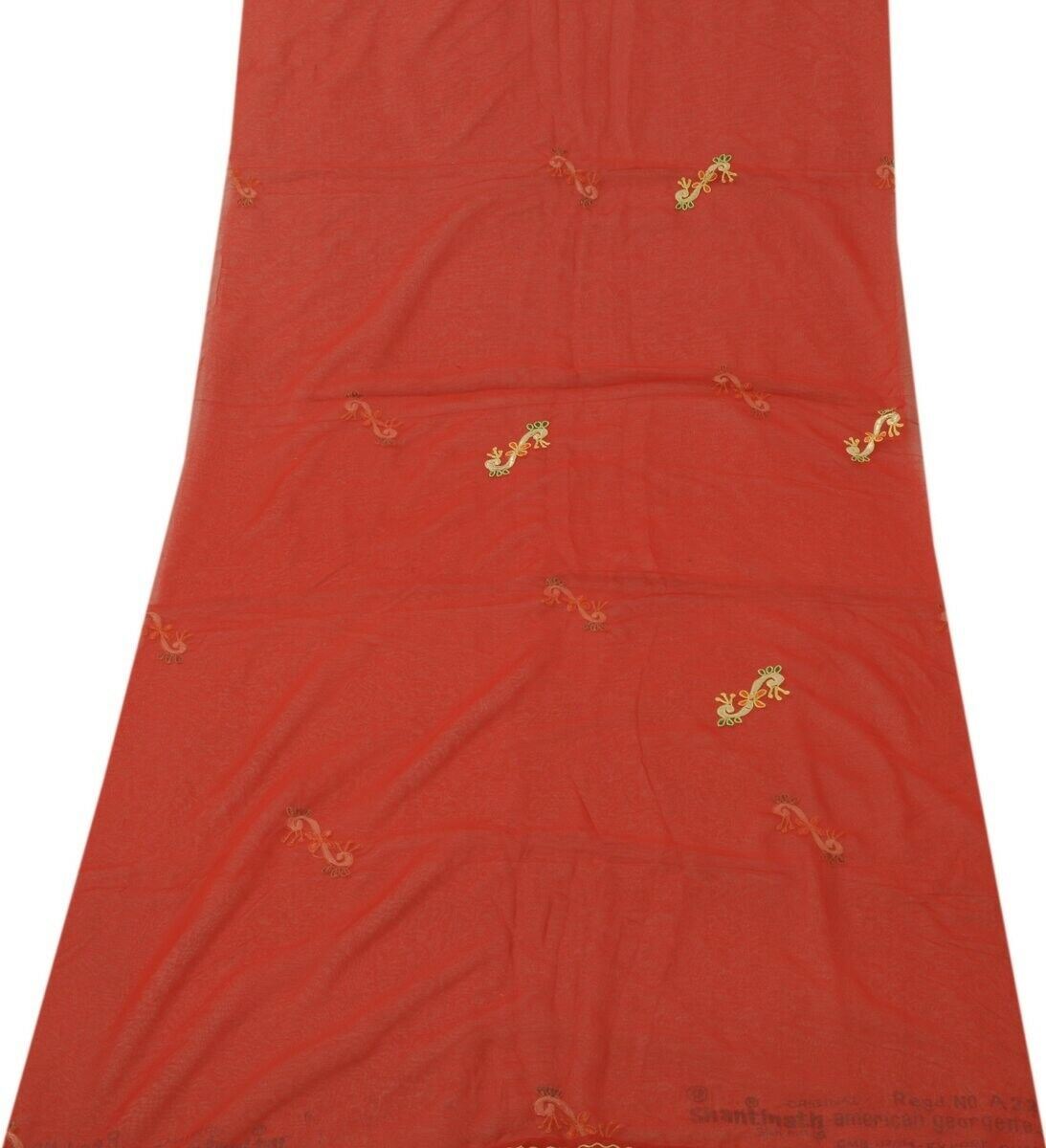 Blend Georgette Silk Red Vintage Sari Remnant Scrap Fabric for Sewing Craft