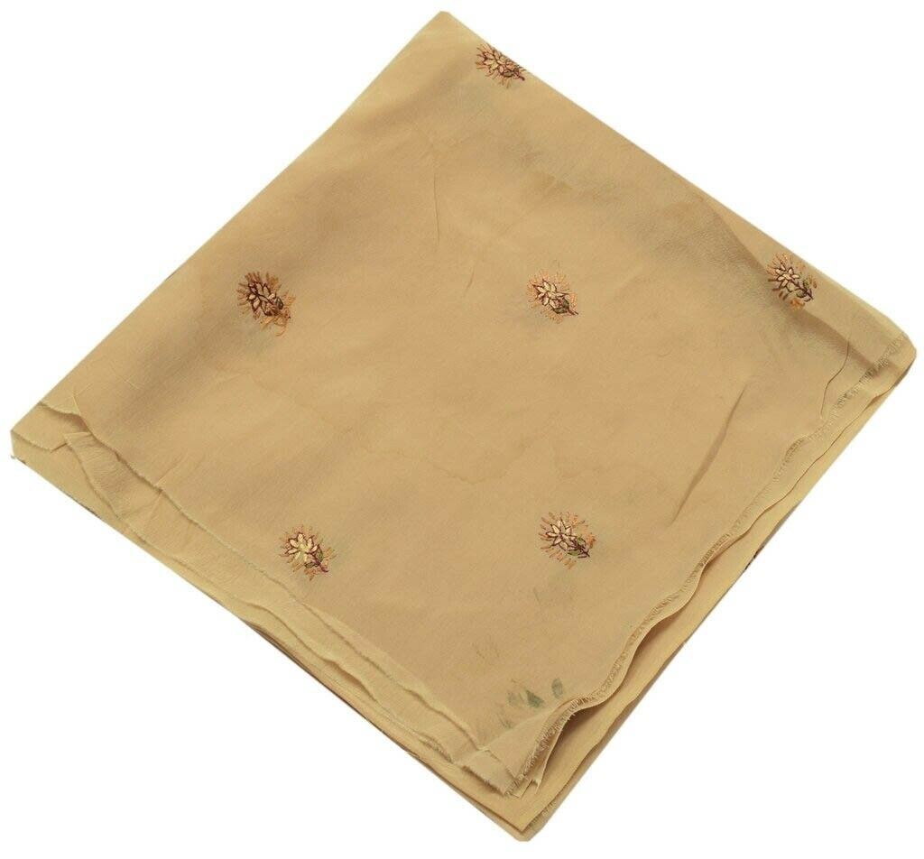 Vintage Saree Remnant Scrap Multi Purpose Design Fabric Hand Embroidered Cream