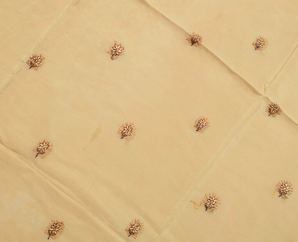 Vintage Saree Remnant Scrap Multi Purpose Design Fabric Hand Embroidered Cream