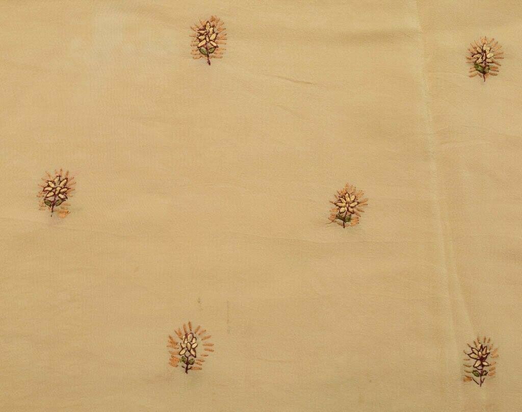 Vintage Saree Remnant Scrap Multi Purpose Design Fabric Hand Embroidered Cream
