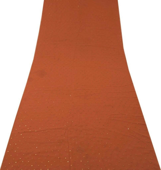 Blend Georgette Silk Vintage Sari Remnant Scrap Fabric for Sewing Craft Rust