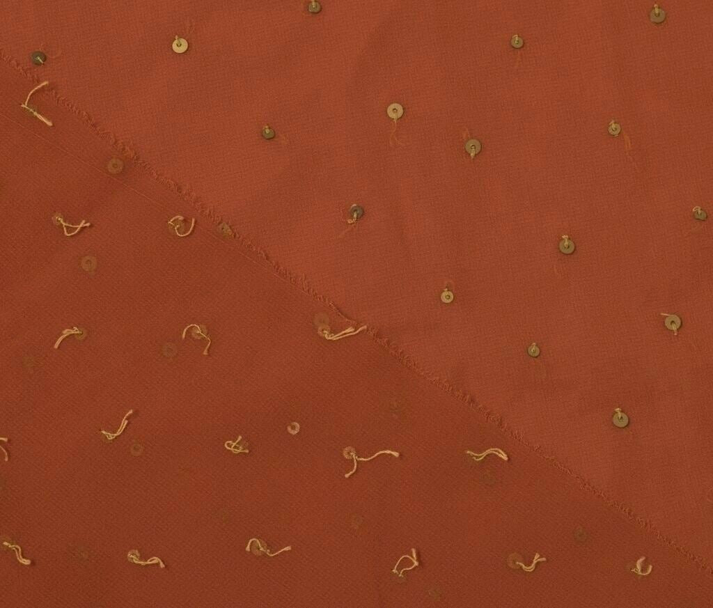 Blend Georgette Silk Vintage Sari Remnant Scrap Fabric for Sewing Craft Rust