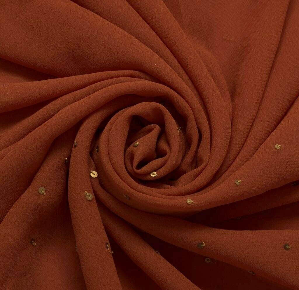 Blend Georgette Silk Vintage Sari Remnant Scrap Fabric for Sewing Craft Rust