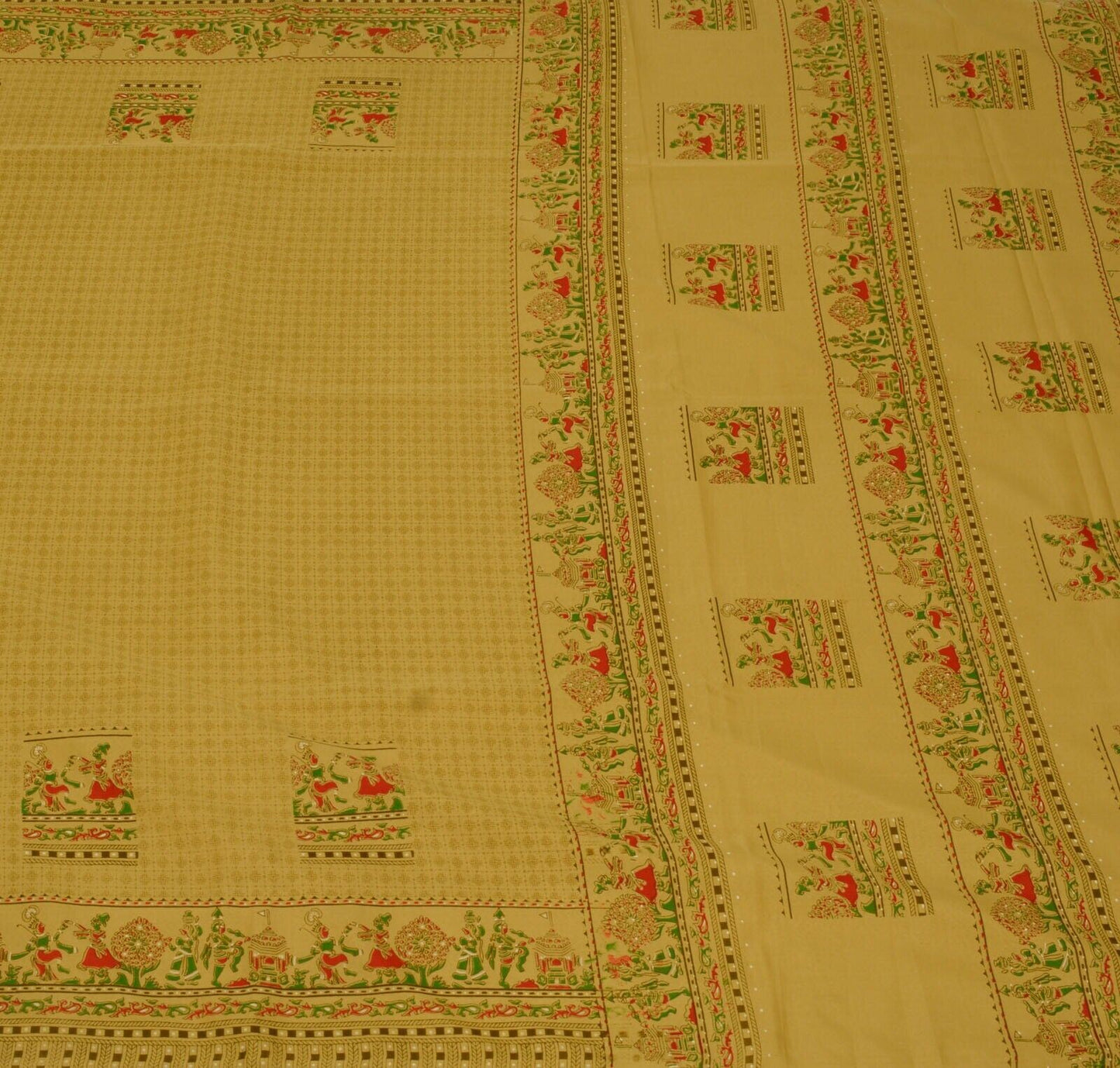 Vintage Indian Art Silk Scrap Saree Printed Craft Dress Sari Remnant Fabric