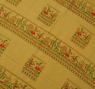 Vintage Indian Art Silk Scrap Saree Printed Craft Dress Sari Remnant Fabric