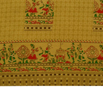 Vintage Indian Art Silk Scrap Saree Printed Craft Dress Sari Remnant Fabric