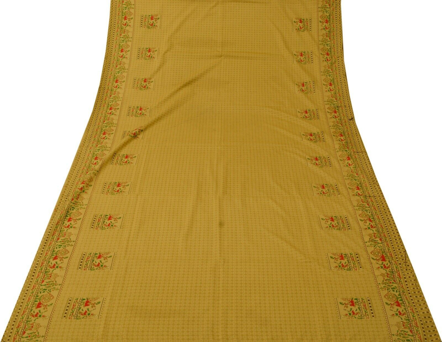 Vintage Indian Art Silk Scrap Saree Printed Craft Dress Sari Remnant Fabric