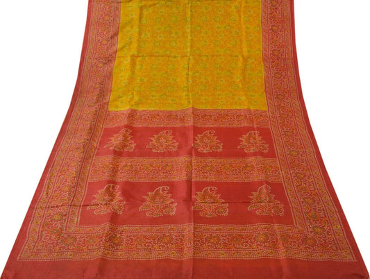 Vintage Indian Scrap Saree 100% Pure Silk Printed Craft Sari Remnant Fabric